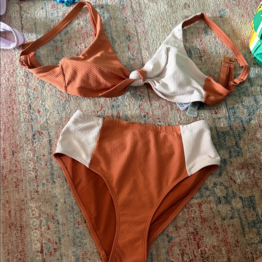 Orange and White Bikini Set